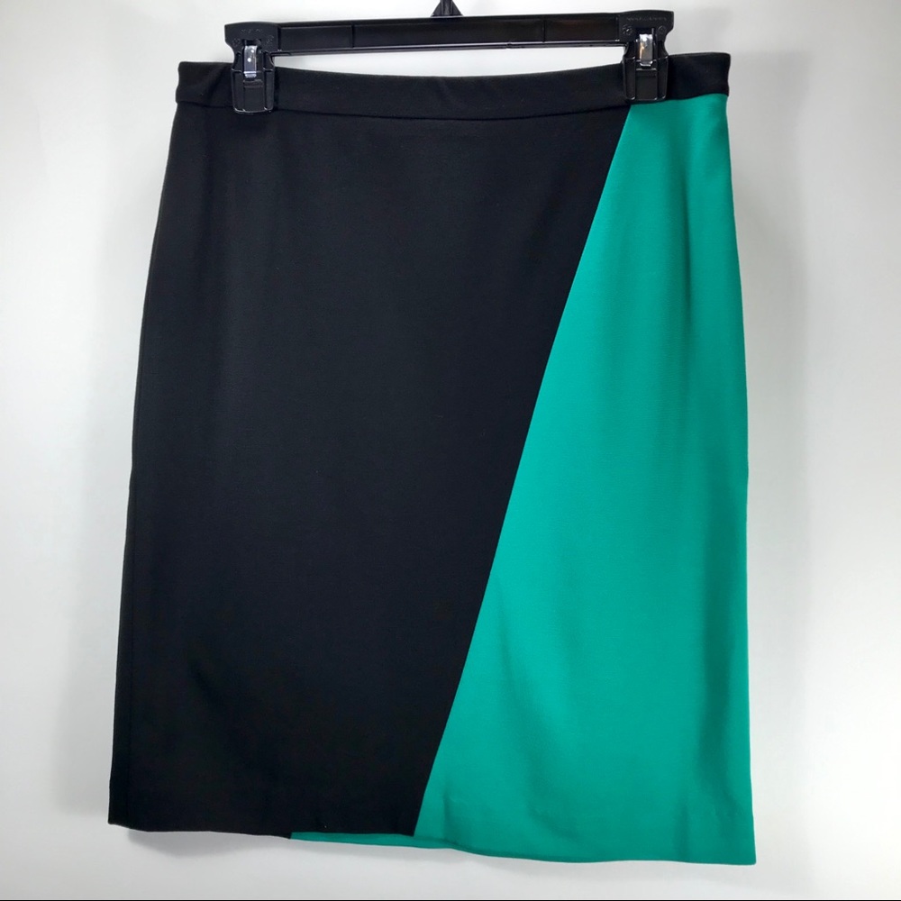 Ann Taylor Academia Business Casual Color Block Pencil Skirt Black Green Size 6